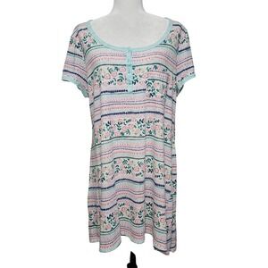 Jane and Bleecker Nightgown Women Large Floral Stripe Henley Sleep Dress Cottage